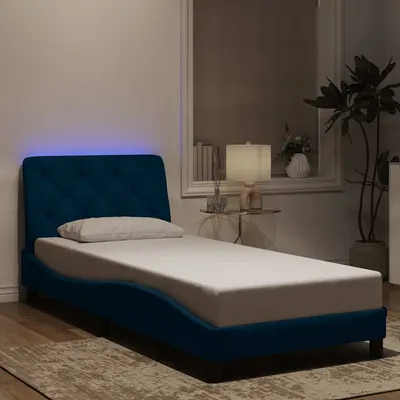 vidaXL Cadru de pat cu LED fără saltea, albastru, 90x200 cm, catifea