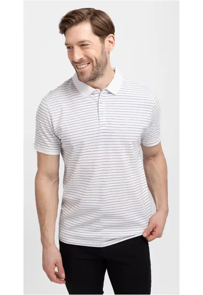 Tricou polo O-Will pentru barbati - cu dungi - alb