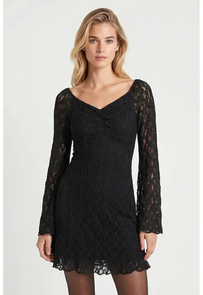 Rochie Midi Happiness Istanbul - eleganta - dantela - poliester/elastan - Negru