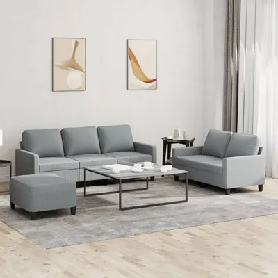 Gossi set de canapele cu perne, 3 piese, gri deschis, textil