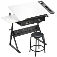 HOMCOM Masă de desen cu taburet și 2 sertare, înălțime reglabilă, blat înclinabil 0° à 60°, 120 x 60 x 68-92 cm, alb | Aosom Romania