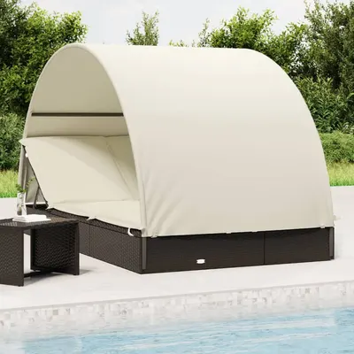 vidaXL Șezlong 2 pers. acoperiș rotund negru 211x112x140 cm poliratan