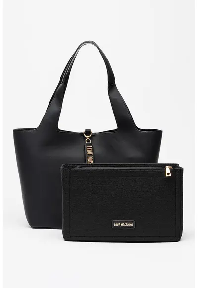 Set de geanta tote din piele ecologica si etui - Negru
