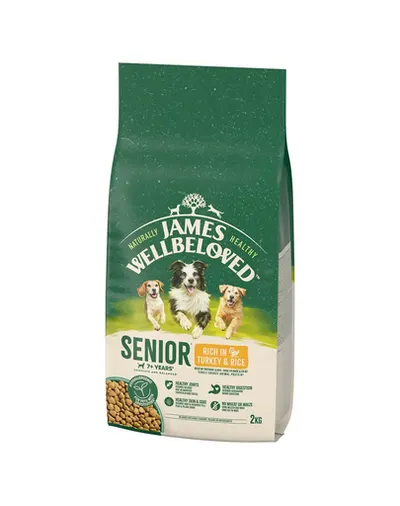 JAMES WELLBELOVED Senior 2 kg hrana completa caini in varsta >7 ani bogata in curcan si orez