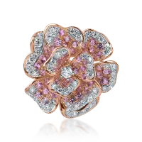 Pandantiv floare din aur roz cu safire roz de 0.6ct si diamante de 0.3ct