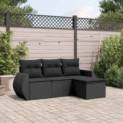Gossi set mobilier de gradina cu perne, 4 piese, negru, poliratan