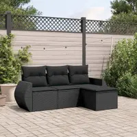 Gossi set mobilier de gradina cu perne, 4 piese, negru, poliratan
