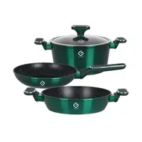 Set 3 Vase din Aluminiu si Capac din Sticla, Verzi, Compatibile cu Plita cu Inductie, Grunberg