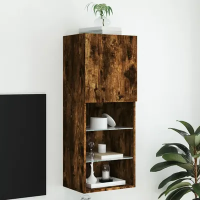 vidaXL Comodă TV cu lumini LED, stejar fumuriu, 40,5x30x102 cm