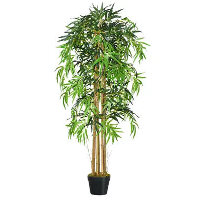Outsunny Bambus Artificial Inaltime 150cm cu Ghiveci, Planta Artificiala Decor cu Efect Realist pentruCasa, Gradina, Birou, Verde | Aosom Romania