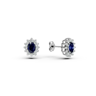 Cercei din aur alb cu safire de 1.16ct si diamante de 0.44ct