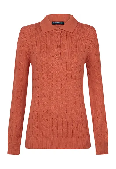 Pulover polo cu model torsade - Caramiziu