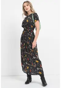 Rochie midi din modal cu imprimeu - Negru/Rosu inchis/Alb murdar