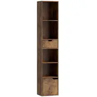 HOMCOM Bibliotecă cu 6 niveluri, reglabilă în 3 trepte, cu sertar, ușă de dulap, raft ajustabil, raft de expunere, maro | Aosom Romania