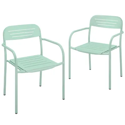 Outsunny Set de 2 Scaune de Grădină, Scaune de Exterior Stivuibile cu Cotiere din Metal, Verde | Aosom Romania