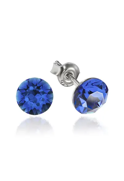 Cercei Argint 925 placat cu rodiu cu cristale Swarovski® Xirius 6mm - Albastru royal