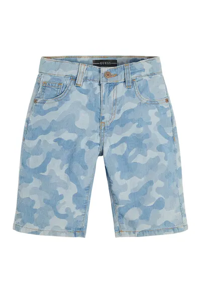 Pantaloni scurti din denim cu model camuflaj - Albastru deschis