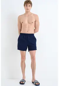 Pantaloni scurti de baie cu buzunar pe partea din spate - Bleumarin