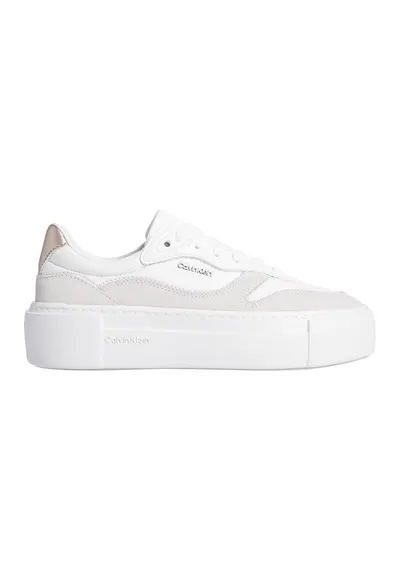 Pantofi sport flatform cu garnituri de piele intoarsa - Alb