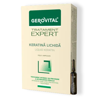 Fiole Cu Keratină - Tratament Intensiv Pentru Păr Deteriorat, Gerovital Tratament Expert, 10 Fiole X 10 Ml