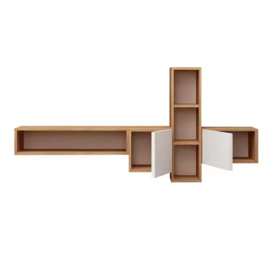 Comoda TV KUMKUAT, suspendata, stejar + alb, 160x35x70 cm