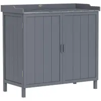 Outsunny Dulap pentru Exterior din Lemn de Brad cu Blat de Lucru din Metal Zincat si 2 Rafturi pentru Scule, 98x48x95.5 cm, Gri | Aosom Romania