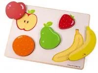 Puzzle senzorial din lemn Bigjigs - Fructe, Ridicare și Vedere