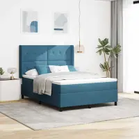 vidaXL Pat cu arcuri cu headboard albastru 160 x 200 cm Catifea