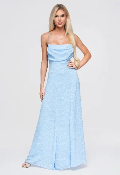 Rochie maxi cu decolteu patrat si spate descoperit LA-OM-DLR379 - Albastru