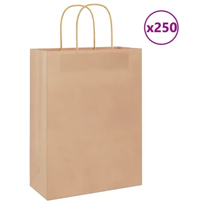 Gossi pungi din hartie kraft 250 buc cu manere maro 26x12x35 cm