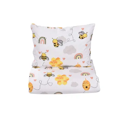 Lenjerie patut cu 3 piese 120x60 cm din bumbac model Albinute