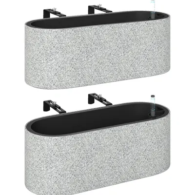 Outsunny Set 2 ghivece suspendate jardiniere cu orificiu de scurgere și cârlige 42 x 16 x 15 cm gri deschis | Aosom Romania