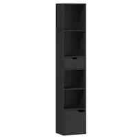 HOMCOM Bibliotecă cu 6 compartimente, cu sertar și compartiment reglabil, dulap de depozitare independent, 30 x 24 x 158 cm, Negru | Aosom Romania