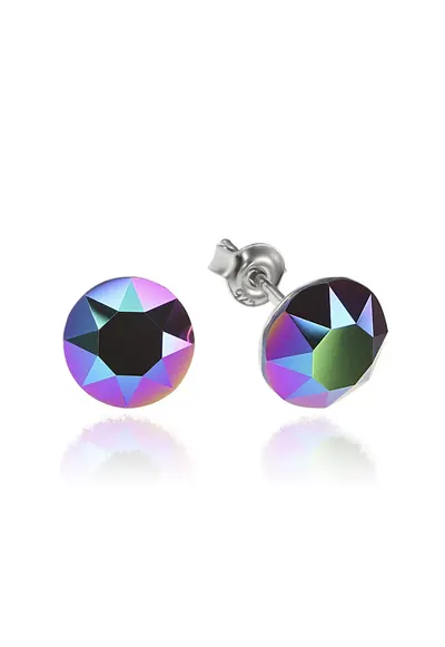 Cercei Argint 925 placat cu rodiu cu cristale Swarovski® Xirius 8mm - Violet cu irizatii