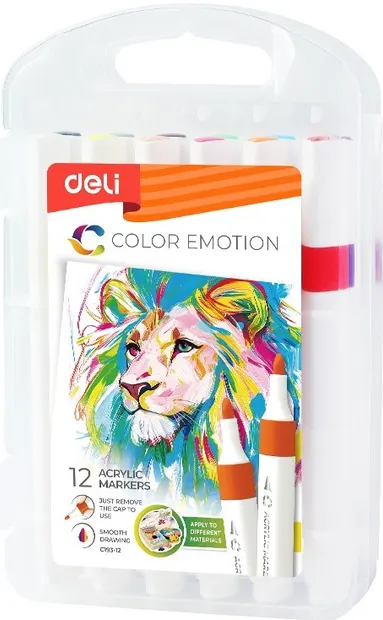 Markere acrilice Deli Color Emotion - EC193-12, 12 culori