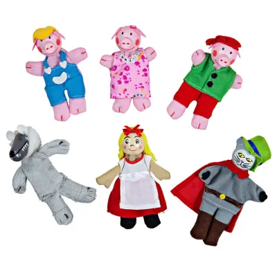 Set de 6 marionete pentru degete - Scufița Roșie, Cei trei purceluși și Motanul încălțat