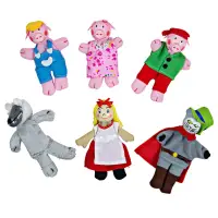 Set de 6 marionete pentru degete - Scufița Roșie, Cei trei purceluși și Motanul încălțat