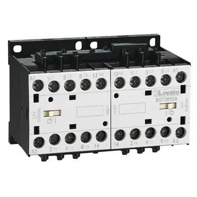 Ansamblu contactori pentru inversare de sens, DC bobina, interblocaj mecanic interior , 9A AC3 IN DC, 4KW. bobina tensiune 24VDC