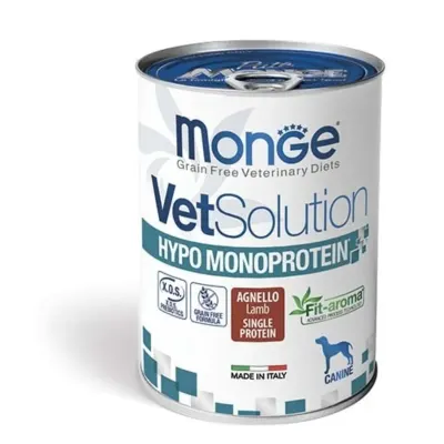 MONGE VETSOLUTION Hypo Monoprotein, XS-XL, Miel, dietă veterinară, conservă hrană umedă monoproteică fără cereale câini, alergii, (pate), 400g