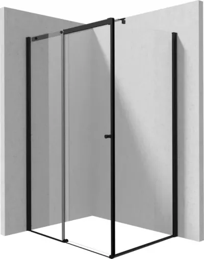 Cabina de dus rectangulara, usi glisante si un perete fix, 120x90 cm, profil negru, Deante Kerria Plus