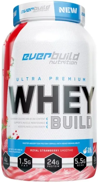 Ultra Premium Whey Build, smoothie de căpșuni, 908 g, Everbuild