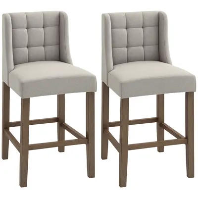 HOMCOM 2 Scaune de Bar Set cu Butoni, Lemn Masiv, incl. Suport pentru Picioare, 47 cm x 50 cm x 101 cm, Gri + Natur | Aosom Romania