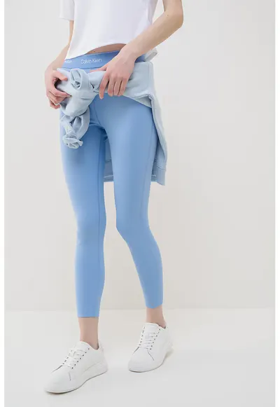 Colanti crop cu logo - pentru fitness - Albastru deschis