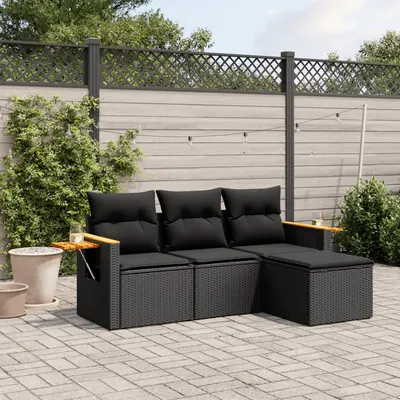 Gossi set mobilier de gradina cu perne, 4 piese, negru, poliratan