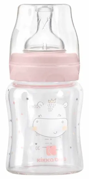 Sticle de sticlă pentru copii KikkaBoo Hippo Dreams - 120 ml, roz