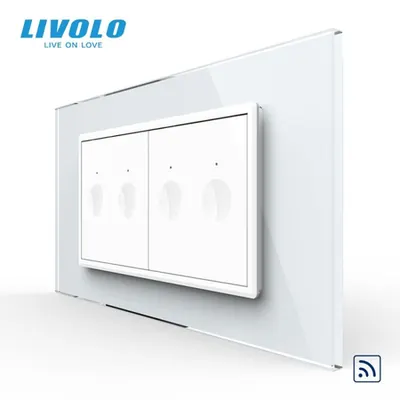 Intrerupator tactil dublu control telecomanda RF + Intrerupator tactil dublu control telecomanda RF, 4M, cu rama sticla Alb