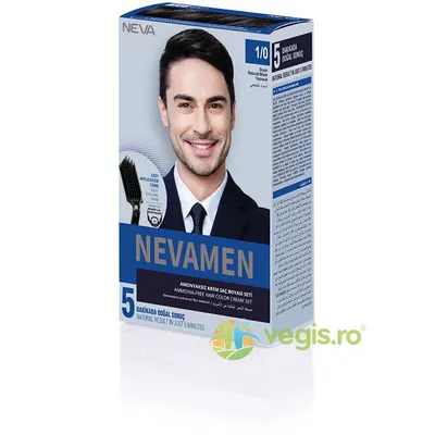 Vopsea de Par pentru Barbati fara Amoniac Negru Natural 1/0 Nevamen 150ml