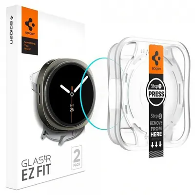 Folie Protectie Spigen GlastR EZ FIT pentru Samsung Galaxy Watch9 / Watch8 44mm, Set 2 bucati, Sticla Securizata AGL09876