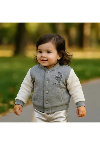 Jacheta groasa sport cu capse - - Little Ballerina - Gri Melange - pentru fetite - Gri/Gri melange