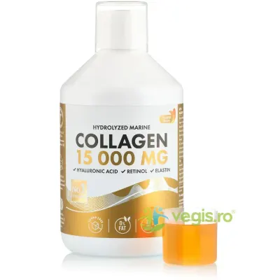 Colagen Hidrolizat Lichid 15000mg Tip 1 si 3 (Super Concentrat + Acid Hialuronic 50 mg + Retinol 800 mcg + Elastina 10 mg + Biotina 450 mcg + Vitaminele C, D, B5, K2 + Zinc 10mg) 500ml
